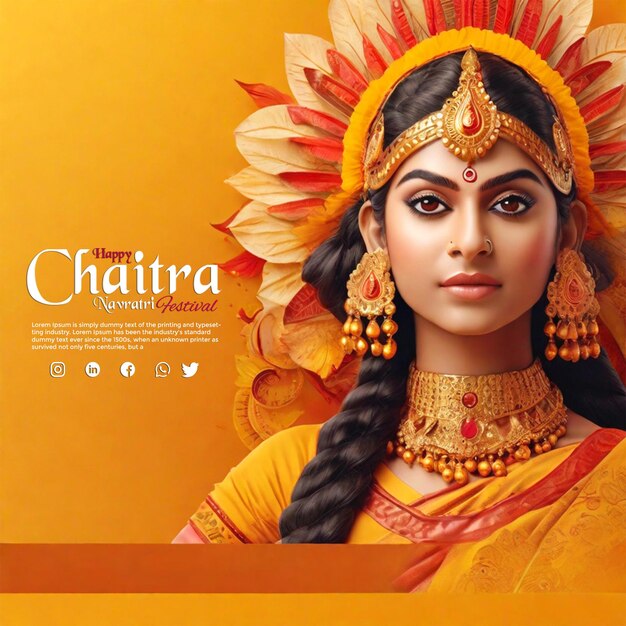 Indyjski religijny szczęśliwy festiwal Chaitra Navratri z żółtym gradientem