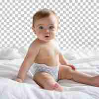 PSD infant baby wearing cloth diaper lying on transparent bed holding feet