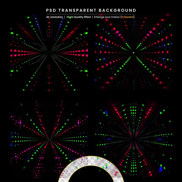 Infinite triangular tunnel of shining flares on transparent Background