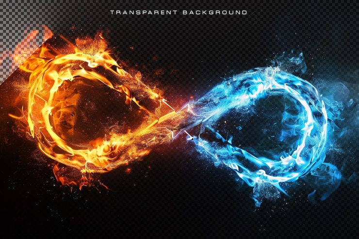 PSD infinity blue and red fire effect in transparent background