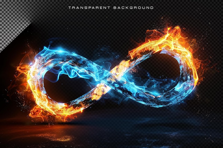PSD infinity blue and red fire effect in transparent background