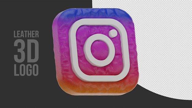 Inflated 3D Instagram logo with realistic leather texture (right-up)