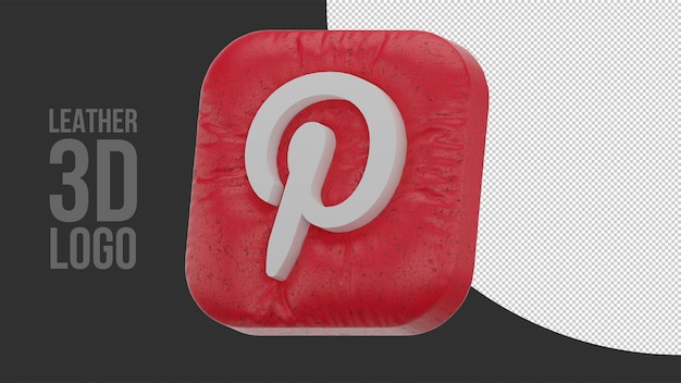 Раздутый 3D-логотип Pinterest с реалистичной текстурой кожи (слева вверху)