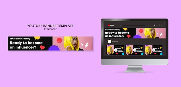PSD modello di banner youtube per la carriera dell'influencer