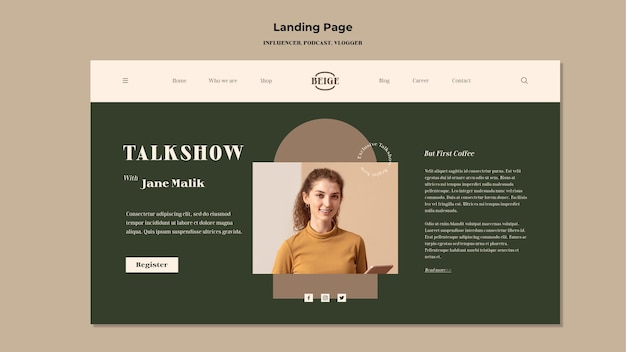 PSD influencer concept landing page template