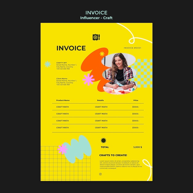 PSD influencer lifestyle invoice template