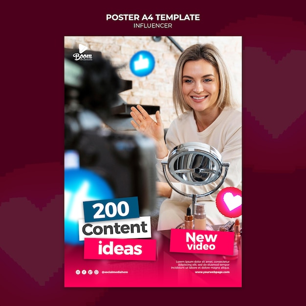 PSD modello di poster dell'influencer con foto