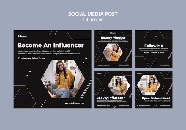 Set di post sui social media di influencer