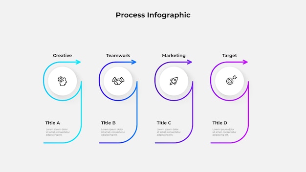 Infografik med 4 steg för presentationsdatavisualisering och organisationsrepresentation