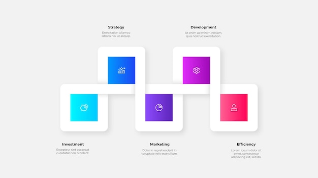 Infografik med 5 steg – arbetsflödessteg och processer för presentationer eller projektplanering