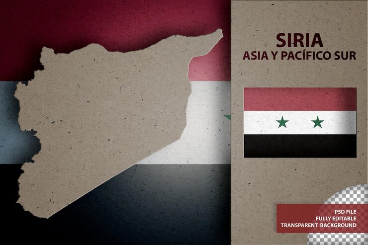 Infografika z mapą i flagą Syrii