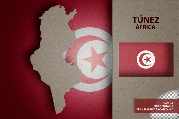 Infografika z mapą i flagą TUNEZ