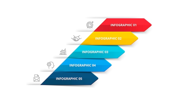 PSD infografika ze strzałkami szablon z 5 krokami opcji części lub procesów