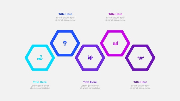 Infographic 5 stappen zeshoekig proces voor presentaties zakelijke en professionele thema's
