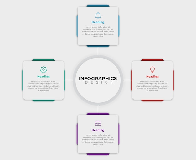 Infographic labelontwerpsjabloon met pictogrammen en 4 opties of stappen