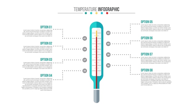 Infographic lichaamstemperatuur medische en gezondheidszorgsjabloon voor presentatie met 8 stappen