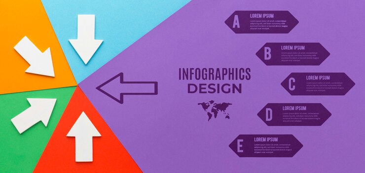 PSD infographic mock-up with different directed arrows