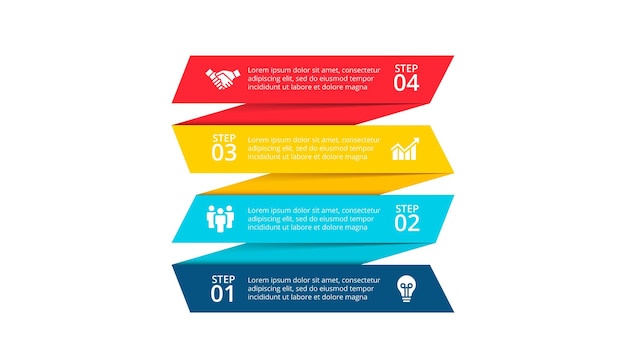 Infographic-sjabloon voor bedrijfsgegevensvisualisatie met 4 stappen of opties