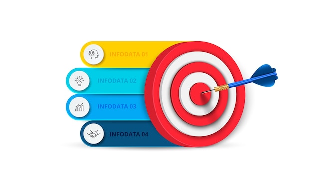 Infographic template with target and dart with 4 options parts steps or processes