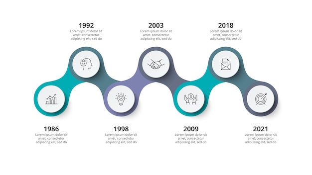 PSD timeline infografica diagramma di processo diagramma circolare con 7 fasi opzioni parti o processi