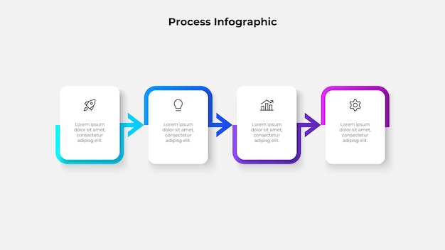 infographic with 4 steps for presentations data visualization and organizational representation