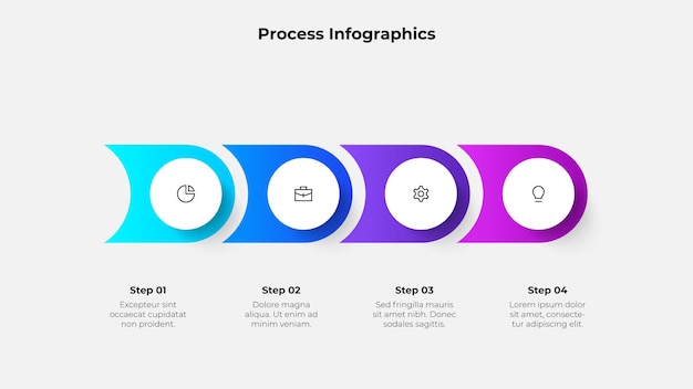 Infographic with 4 steps for presentations data visualization and organizational representation