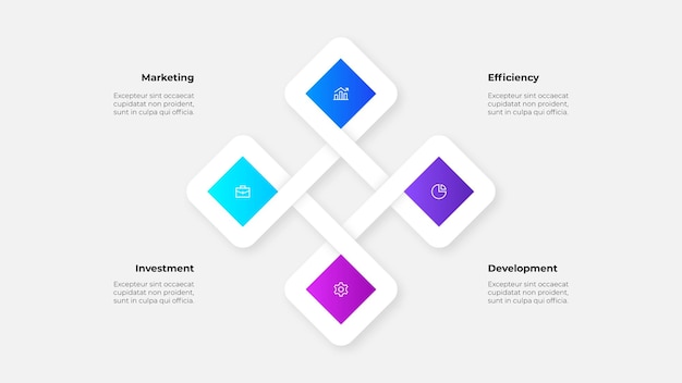 Infographic with 4 steps for presentations data visualization and organizational representation