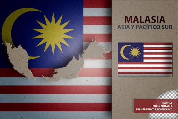 PSD infographic with map and flag of malaysia