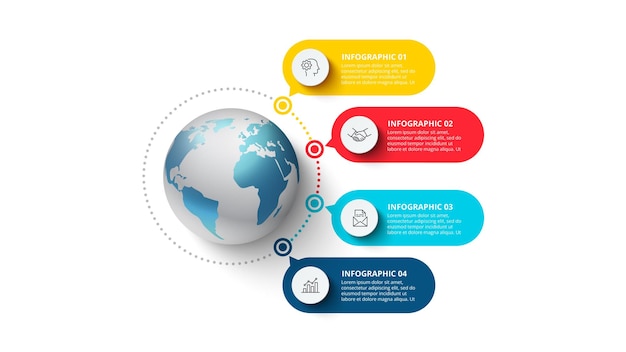 PSD modello globale di infografica con 4 opzioni terra con elementi arrotondati