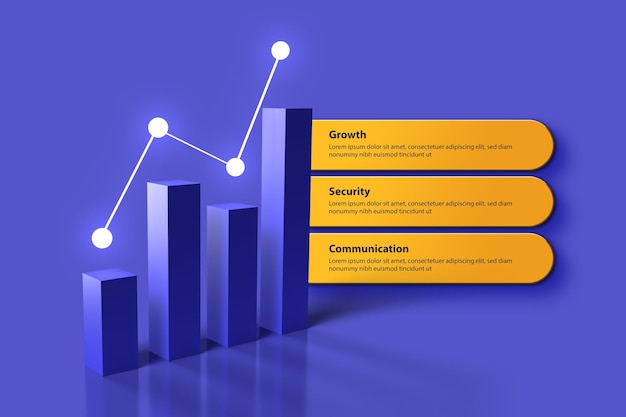 PSD infographische stijgende balkgrafiek 3d-rendering