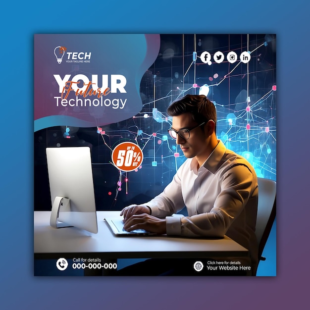 Premium PSD | Information and technology social media post square