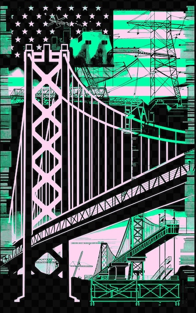 Scena di infrastruttura con un ponte e ingegneri blueprints poster banner cartolina maglietta tatuaggio