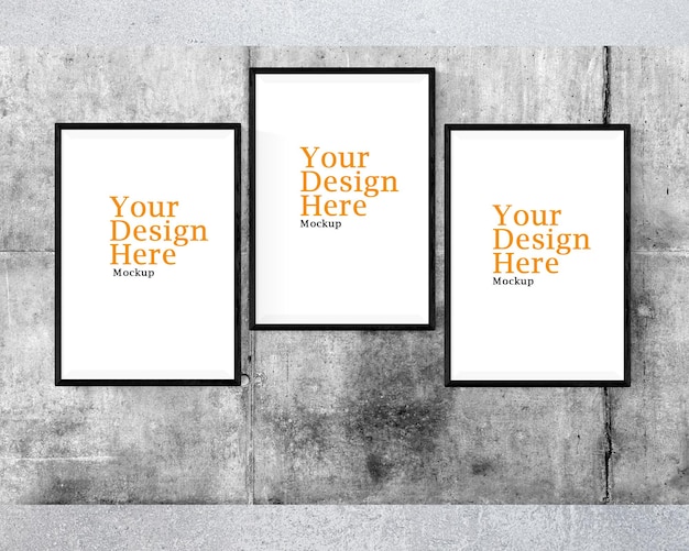 Ingelijste foto's op een muur Mock Up
