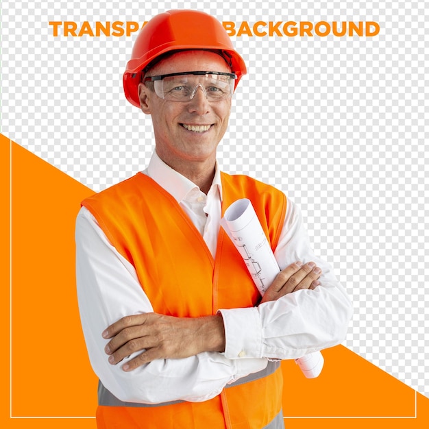 ingenieur met blauwdrukken met een doorzichtige achtergrond