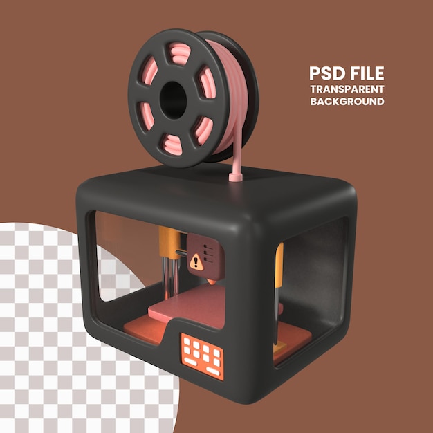 PSD ingesloten 3d-printer 3d-illustratiepictogram