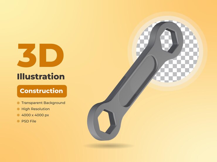 PSD i̇ngiliz anahtarı 3d i̇nşaat simgesi şeffaf arka planlı