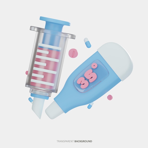 PSD injection and thermometer 3d illustration