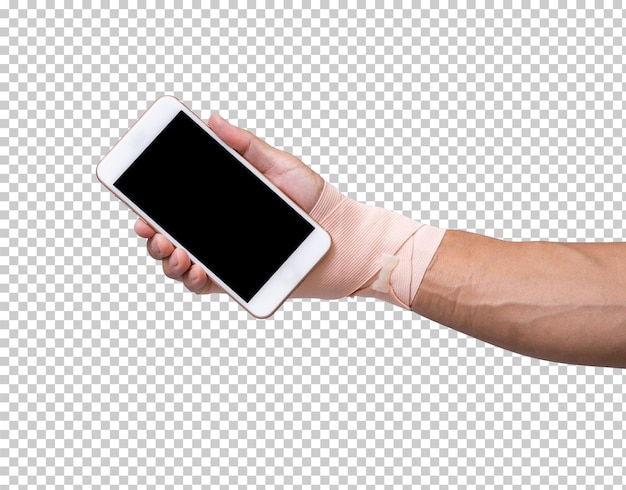 Injured hand cover with elastic bandage hold smartphone