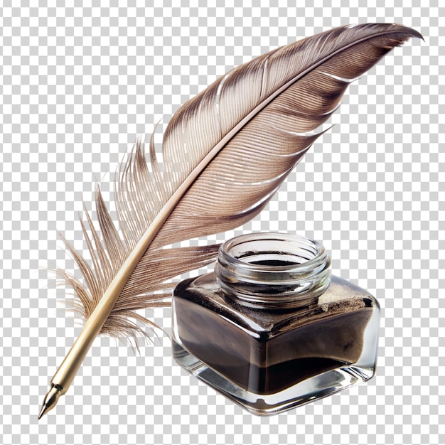 PSD ink and feather on a table on transparent background