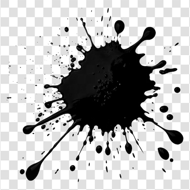 Ink Splatter Stain With Large Central Blob and Outward Splashes Isolated on a Transparent Background