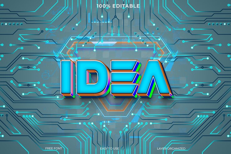 PSD innovatief idee teksteffect op een achtergrond van een printplaat