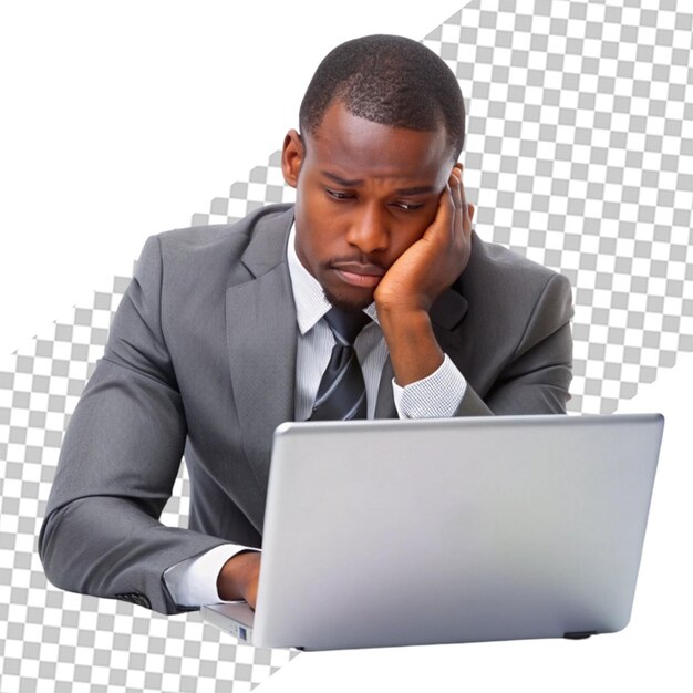 innovation at work young african american executive engaged in virtual meeting isolated on white