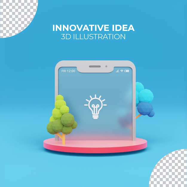 PSD innowacyjna koncepcja pomysłu ze światłem i ekranem smartfona na podium