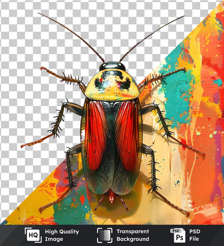 PSD insect stands on vibrant painted surface premium transparent background