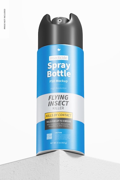 Insecticide spray bottle mockup, low angle view