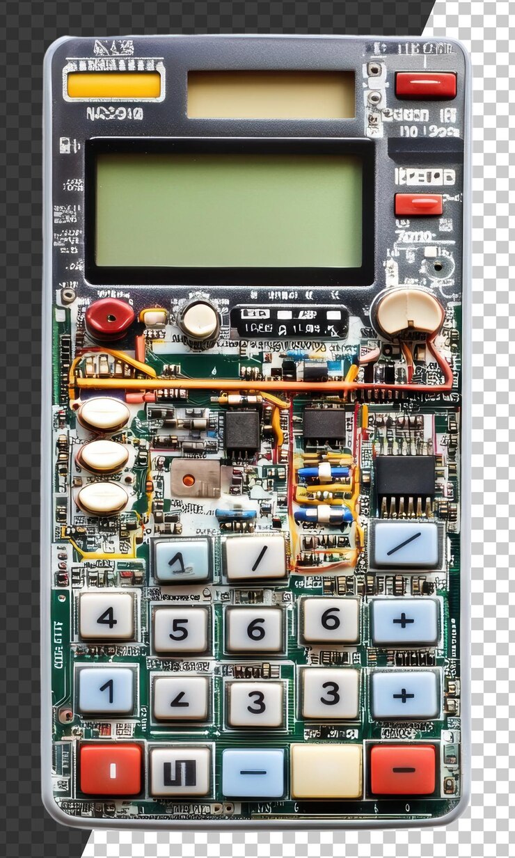 PSD inside a scientific calculator circuit cut out stock png