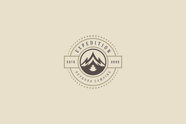 Insignia with mountain traveling and camping concept
