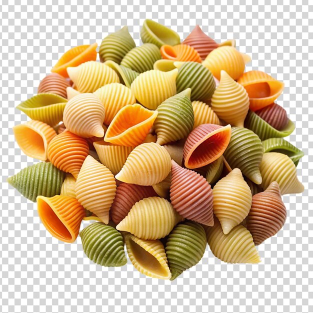 Conchiglioni di pasta colorati insolati su sfondo trasparente