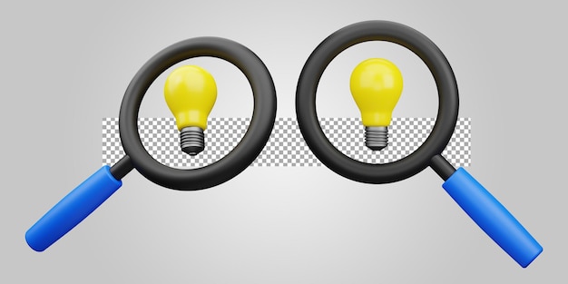 Inspiration idea search on transparent background 3D Render