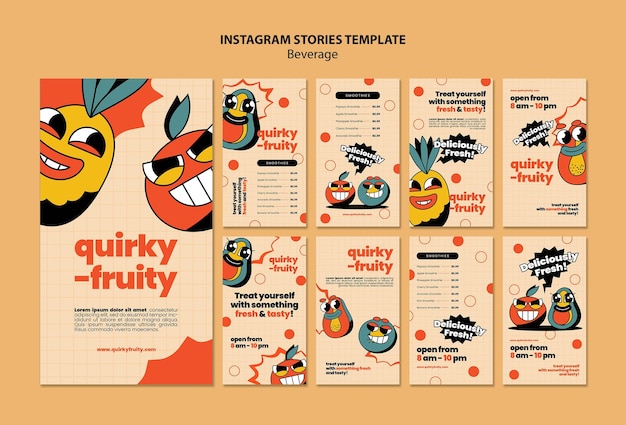 Insta stories beverage characters design template